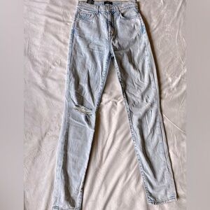 7 For All Mankind High Waist Skinny Jeans Light Wash Distressed Size 24